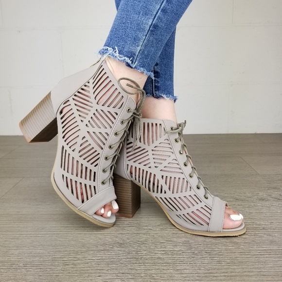 Open Toe Laced Up Spring Cut Out Ankle Booties - Z - Picture 5 of 8